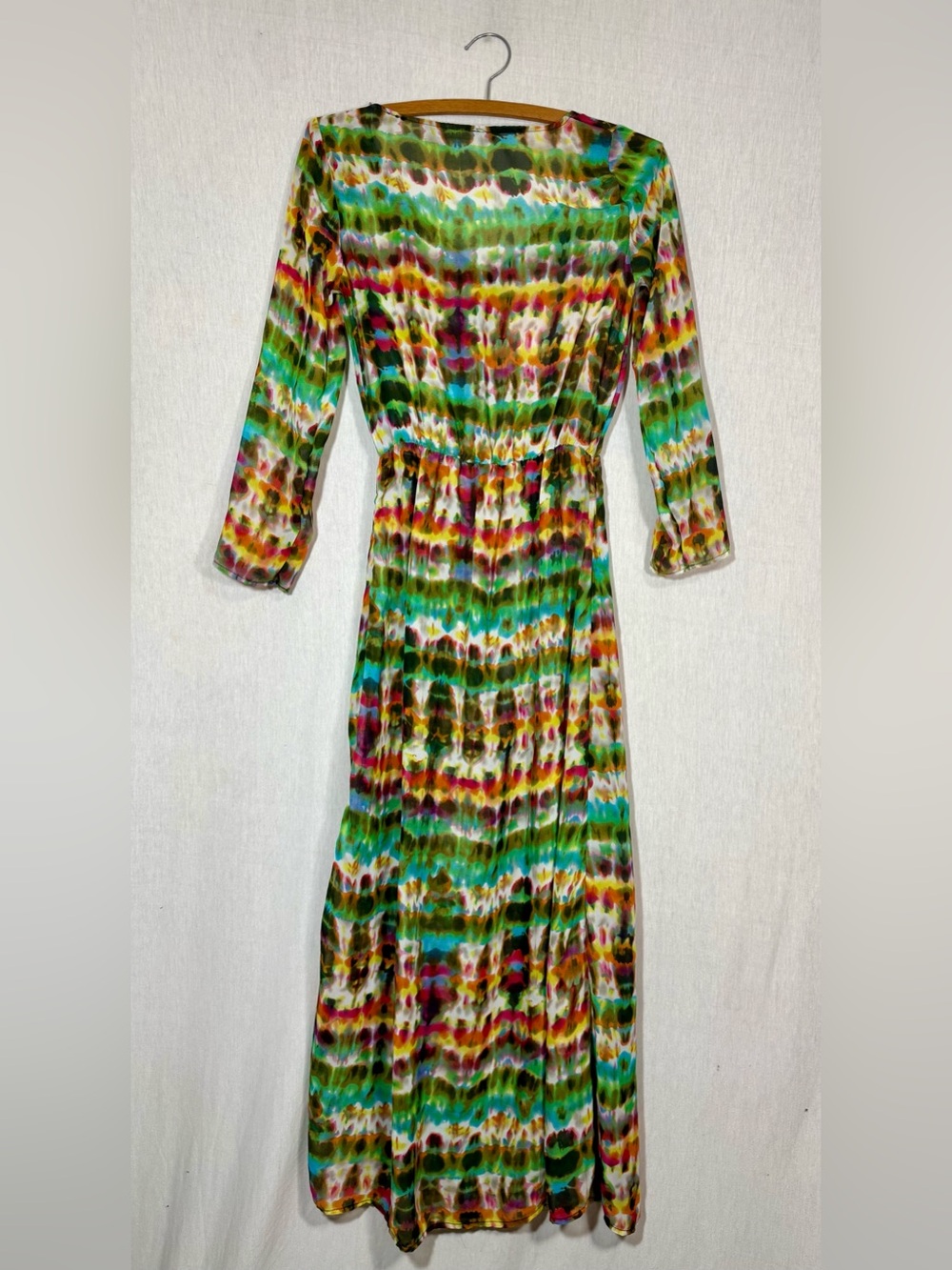Zoe Baer size XS Multicolor Sheer Tie-Dye Maxi Dress with Elastic Waist